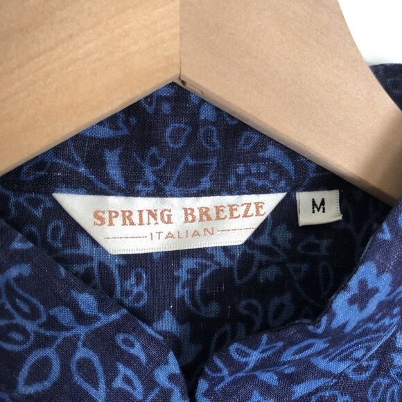 SPRING BREEZE Italian Tunic Sz M Blue Linen Cotton Button Up Mandarin Lagenlook‎ - Picture 4 of 13